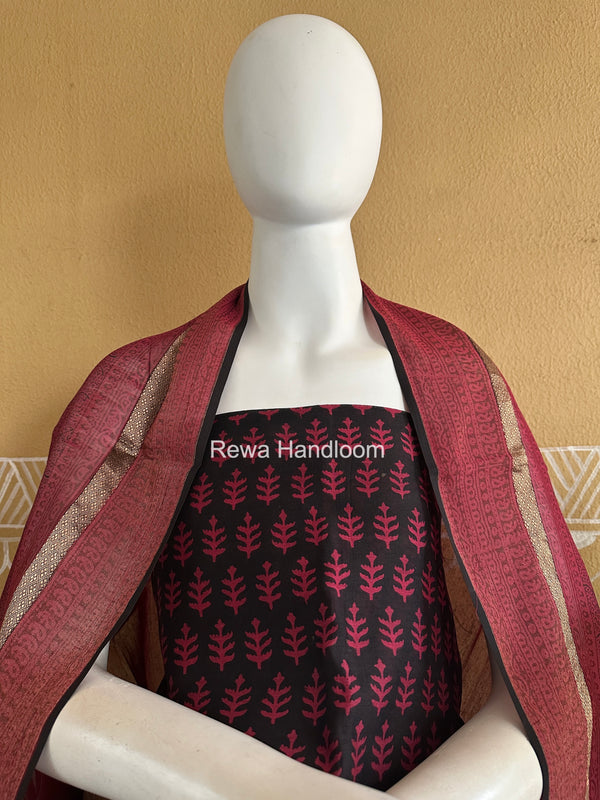 Maheshwari Black-Pink Bagh Print Suit BSP0241
