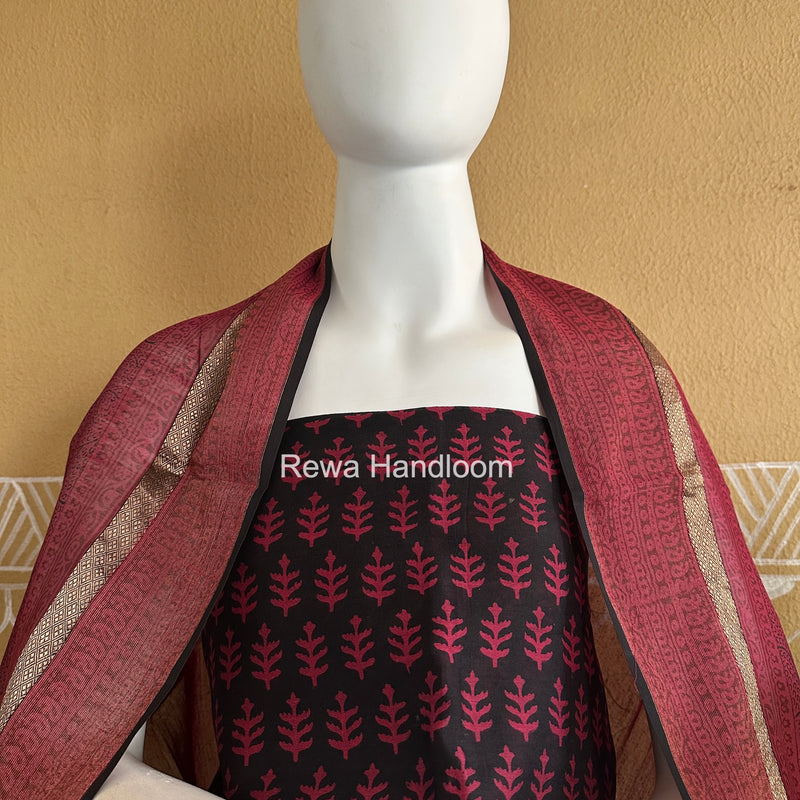 Maheshwari Black-Pink Bagh Print Suit BSP0241