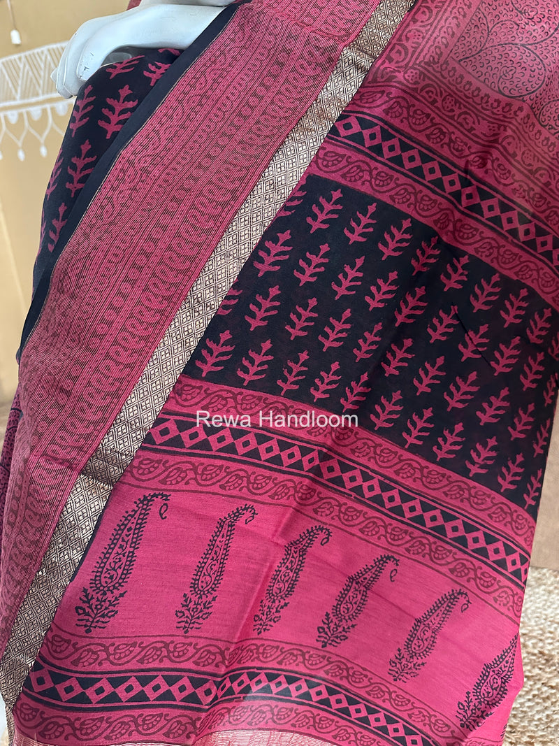 Maheshwari Black-Pink Bagh Print Suit BSP0241