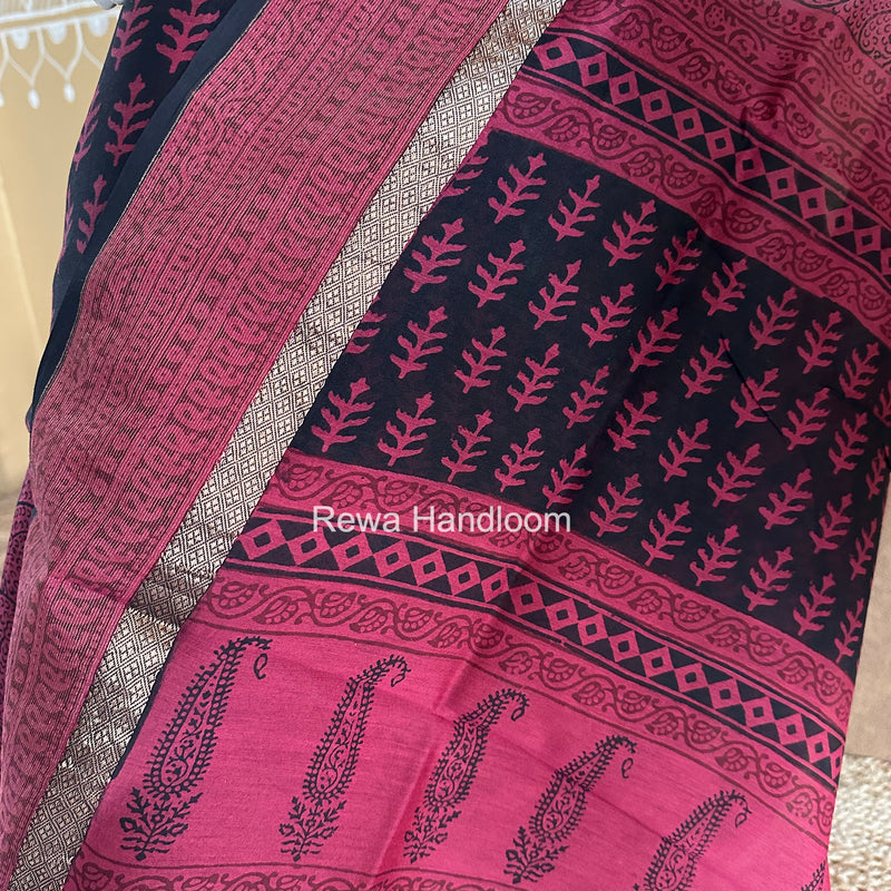 Maheshwari Black-Pink Bagh Print Suit BSP0241