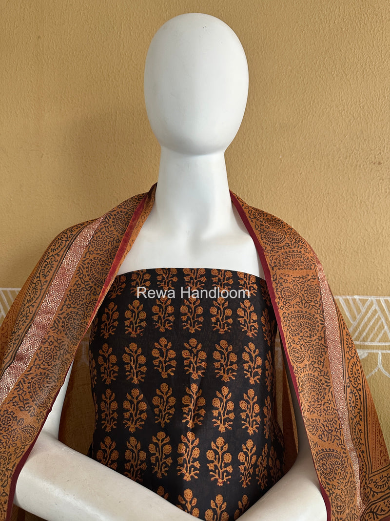 Maheshwari Black-Mustard Yellow Bagh Print Suit BSP0240