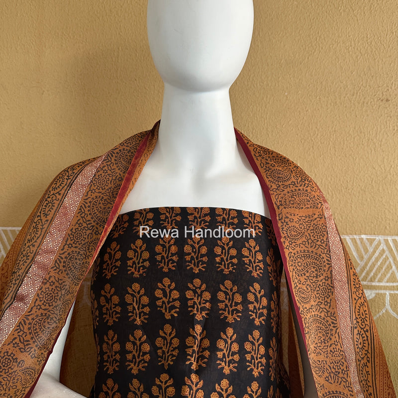 Maheshwari Black-Mustard Yellow Bagh Print Suit BSP0240