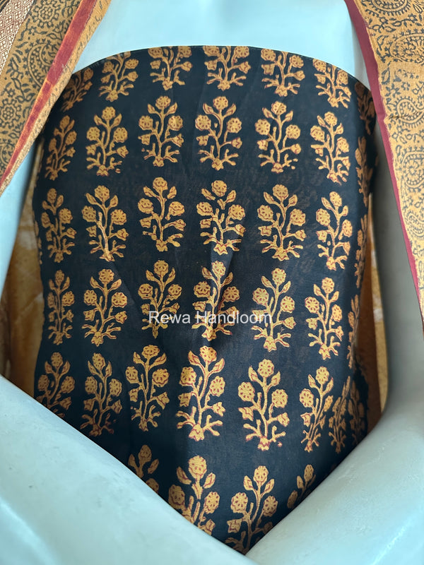Maheshwari Black-Mustard Yellow Bagh Print Suit BSP0240