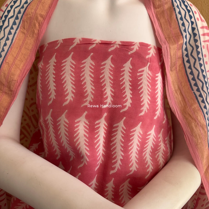 Maheshwari Pink-White Bagh Indigo Print Suit MBIS28