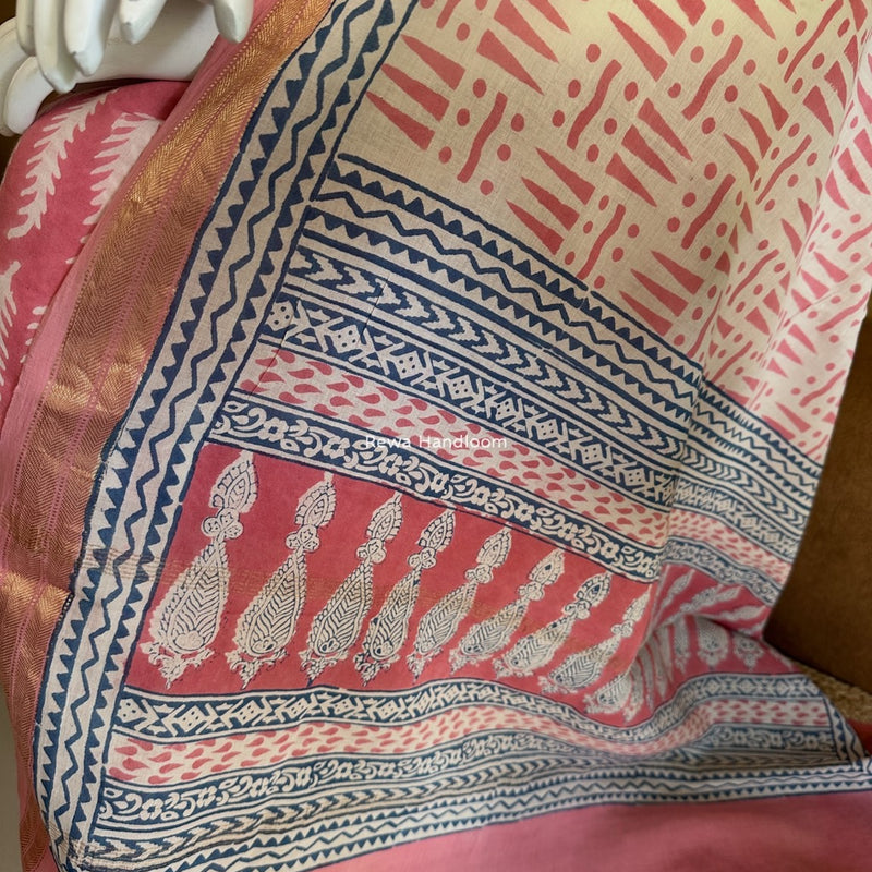 Maheshwari Pink-White Bagh Indigo Print Suit MBIS28