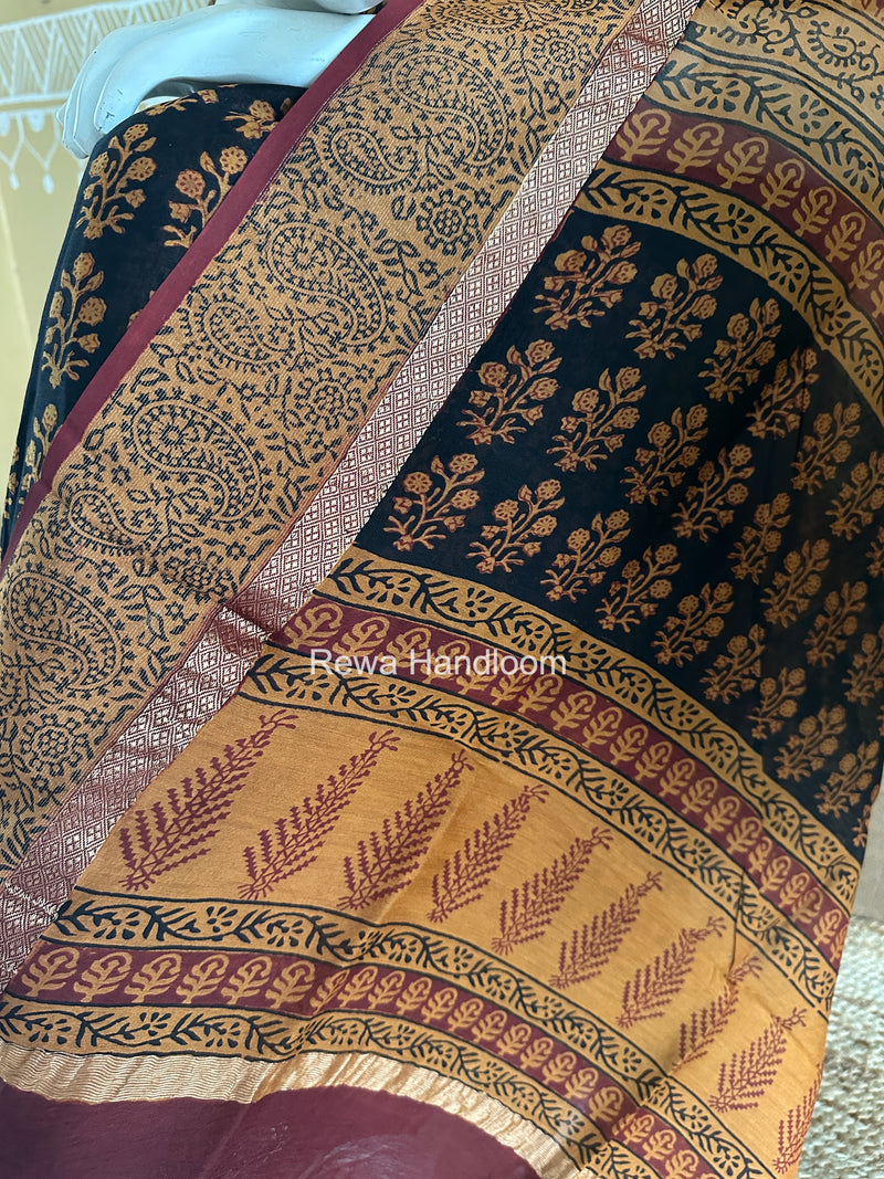 Maheshwari Black-Mustard Yellow Bagh Print Suit BSP0240