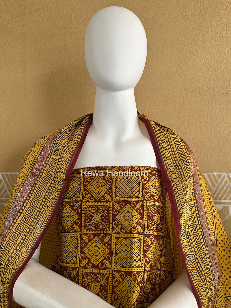 Maheshwari Yellow-Red Bagh Print Suit BSP0247