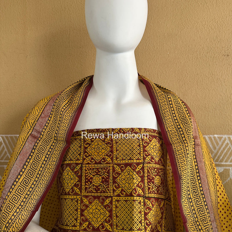 Maheshwari Yellow-Red Bagh Print Suit BSP0247