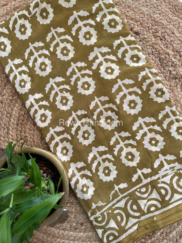 Mehandi Cotton Printed Saree CS06