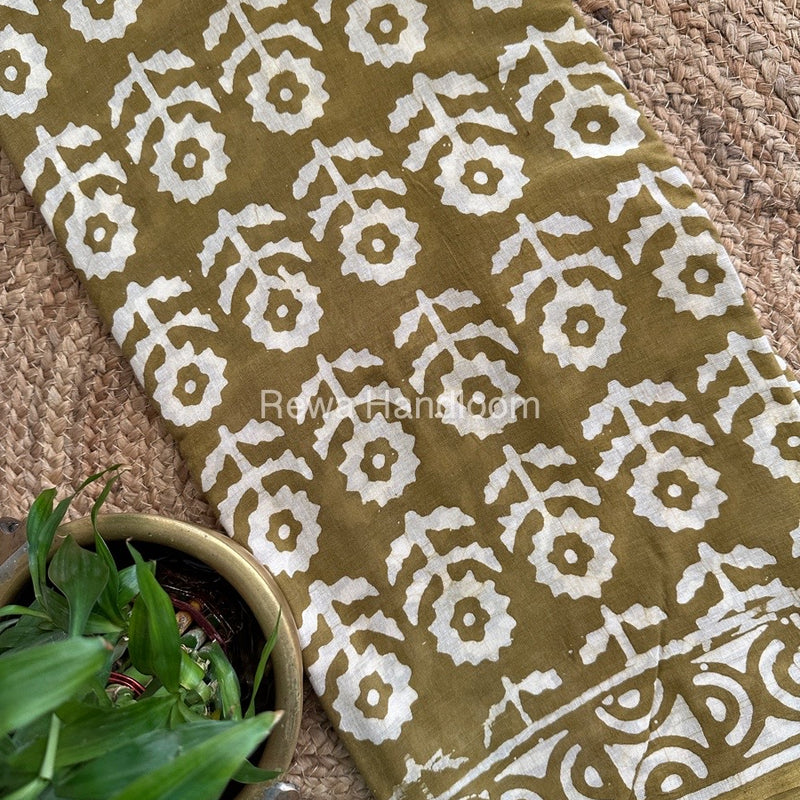 Mehandi Cotton Printed Saree CS06
