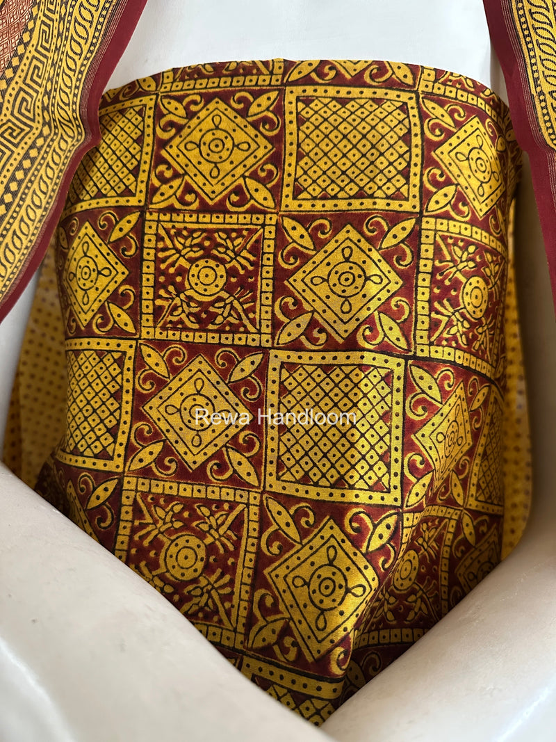 Maheshwari Yellow-Red Bagh Print Suit BSP0247