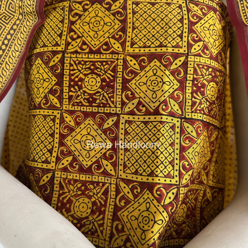 Maheshwari Yellow-Red Bagh Print Suit BSP0247
