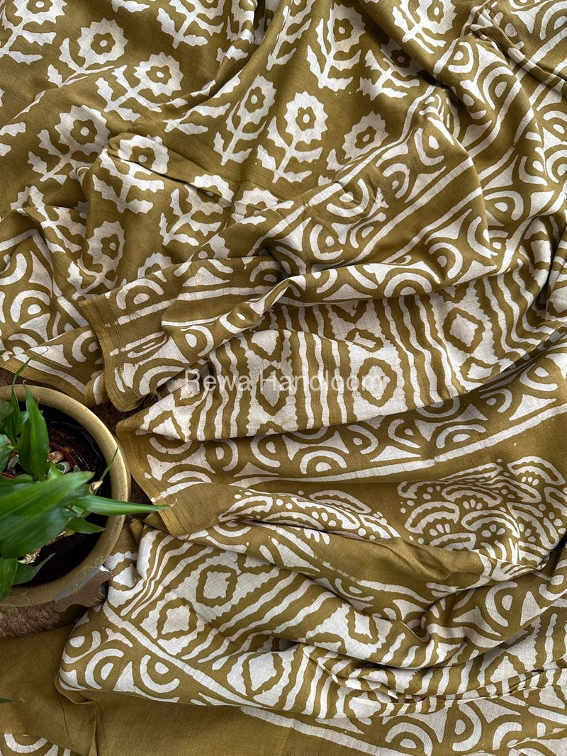 Mehandi Cotton Printed Saree CS06