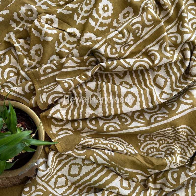 Mehandi Cotton Printed Saree CS06