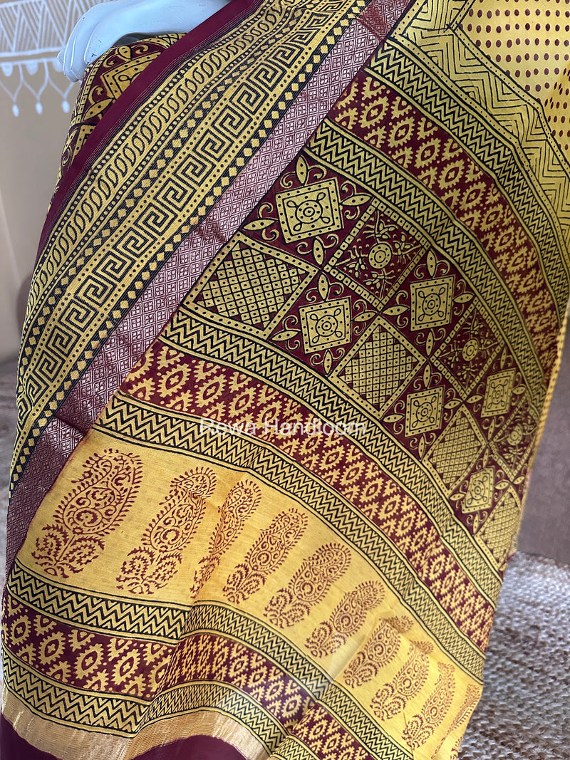 Maheshwari Yellow-Red Bagh Print Suit BSP0247