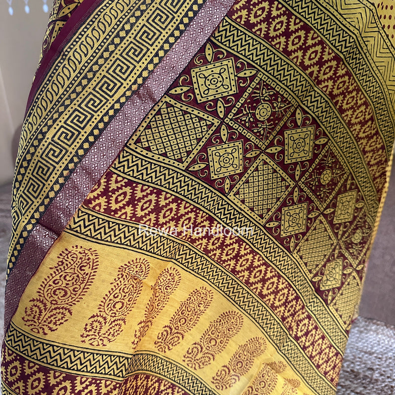 Maheshwari Yellow-Red Bagh Print Suit BSP0247