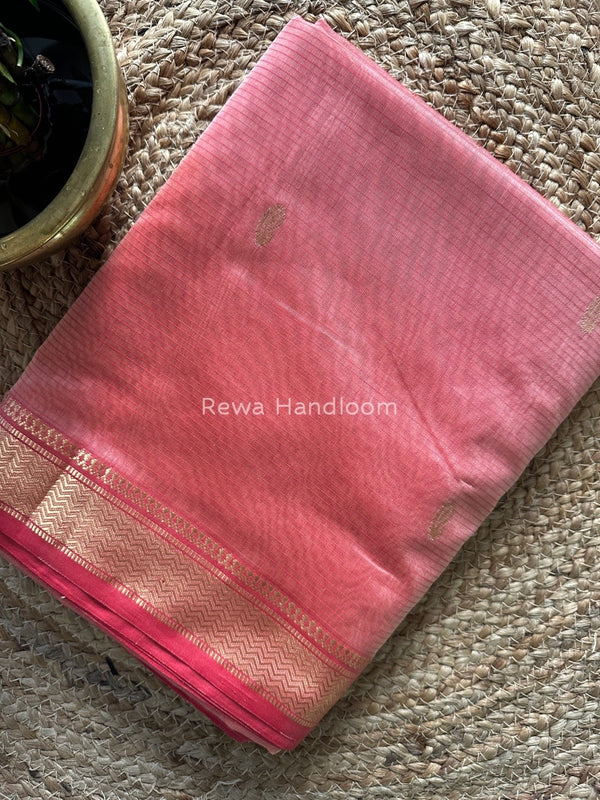 Maheshwari Light Pink Zari Butti Saree ZBB038