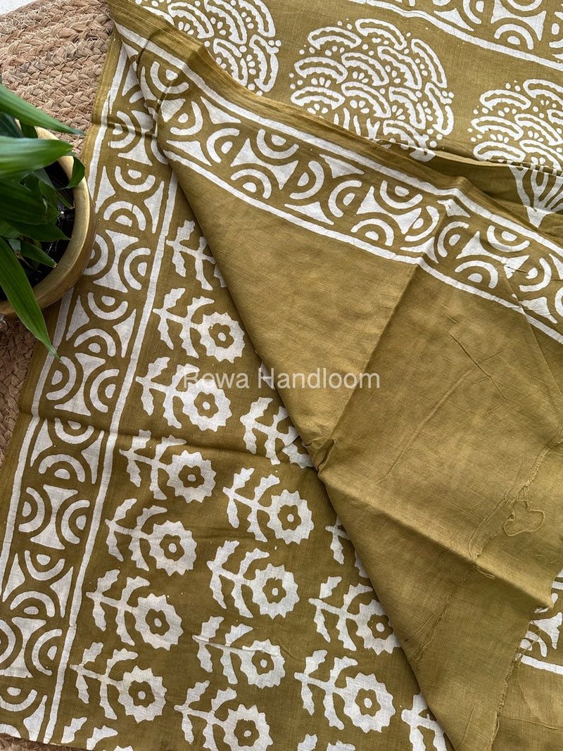Mehandi Cotton Printed Saree CS06