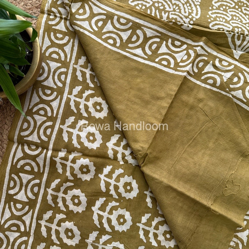 Mehandi Cotton Printed Saree CS06