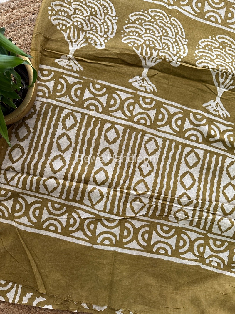 Mehandi Cotton Printed Saree CS06