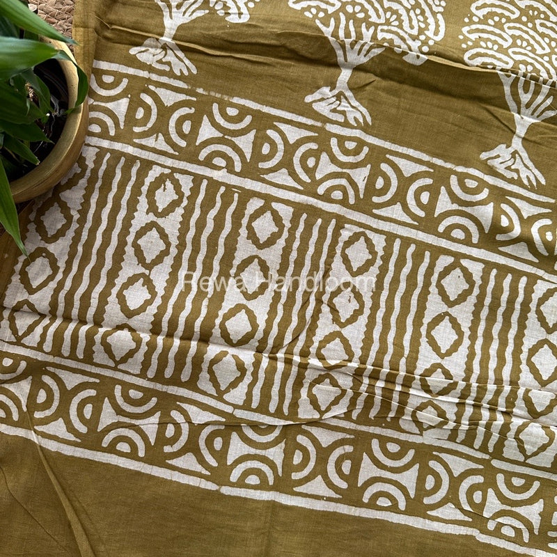 Mehandi Cotton Printed Saree CS06