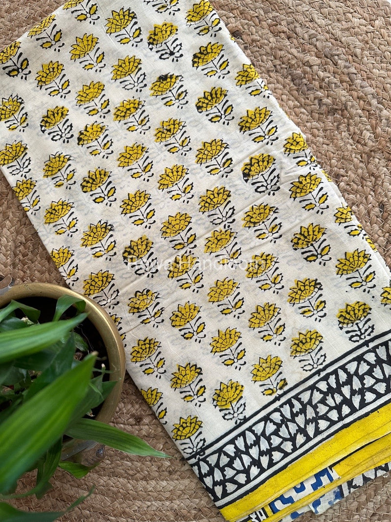 Cream Cotton Printed Saree CS017