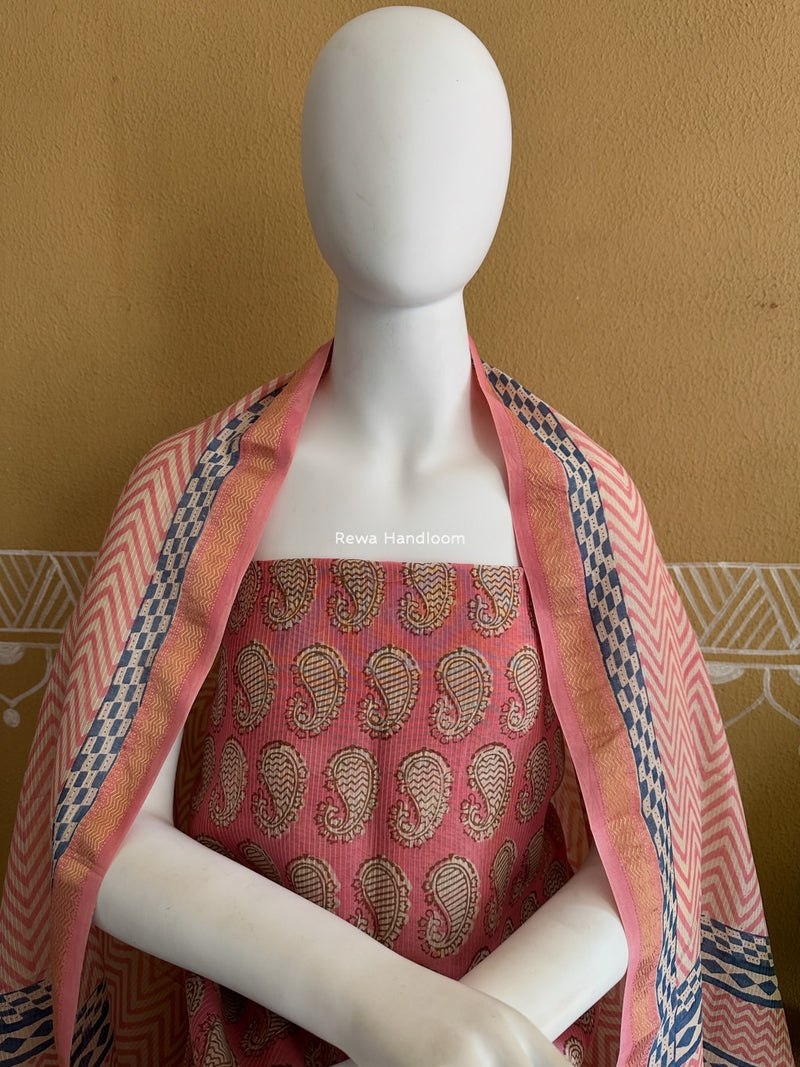 Maheshwari Pink Bagh Indigo Print Suit MBIS30