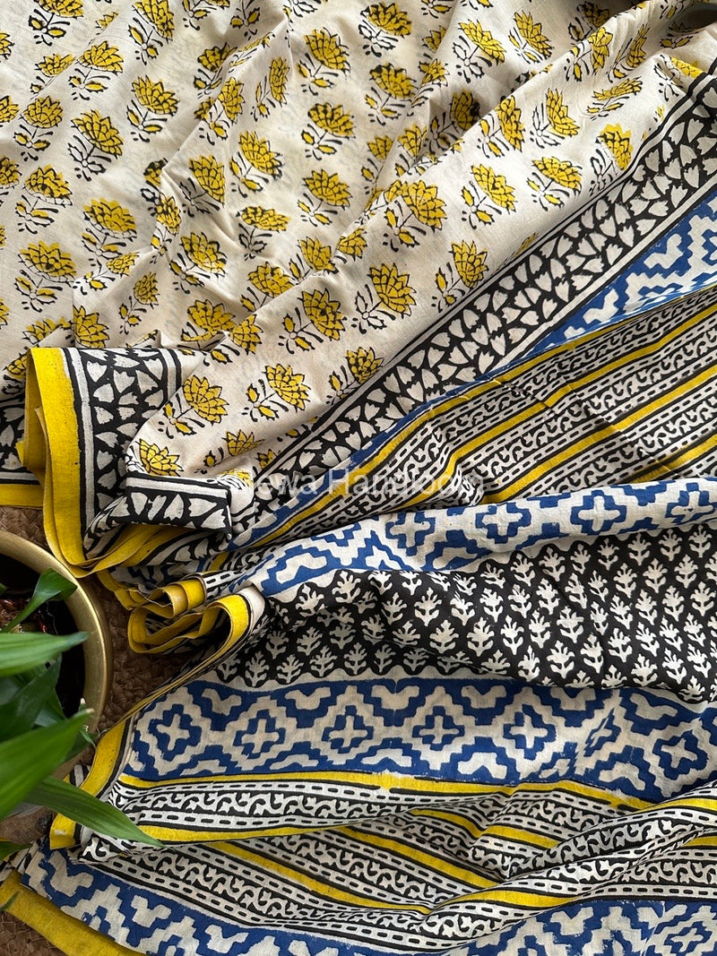 Cream Cotton Printed Saree CS017