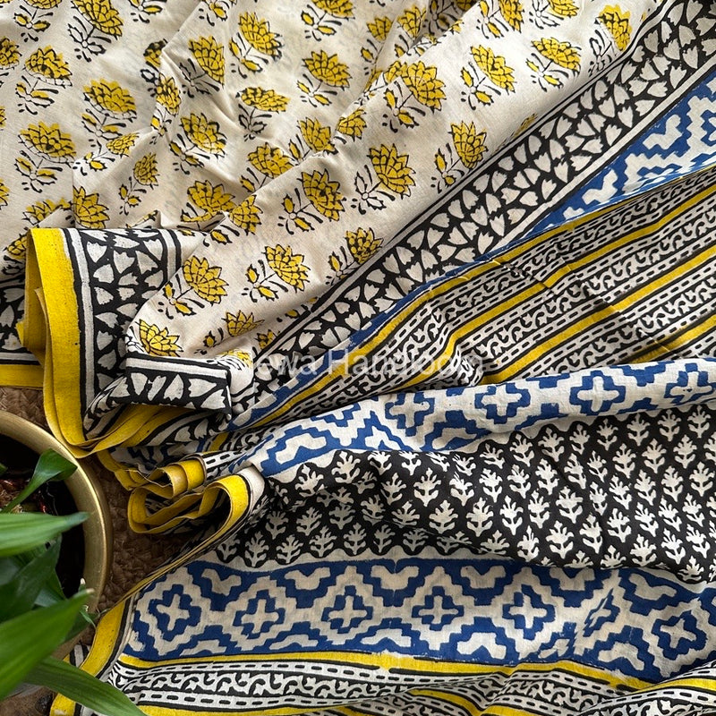 Cream Cotton Printed Saree CS017