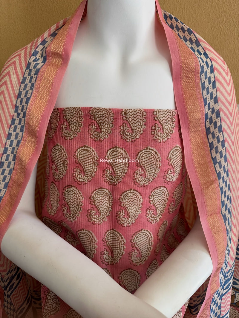 Maheshwari Pink Bagh Indigo Print Suit MBIS30