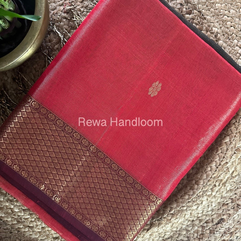 Maheshwari Red Tissue Butti Saree TBBS097