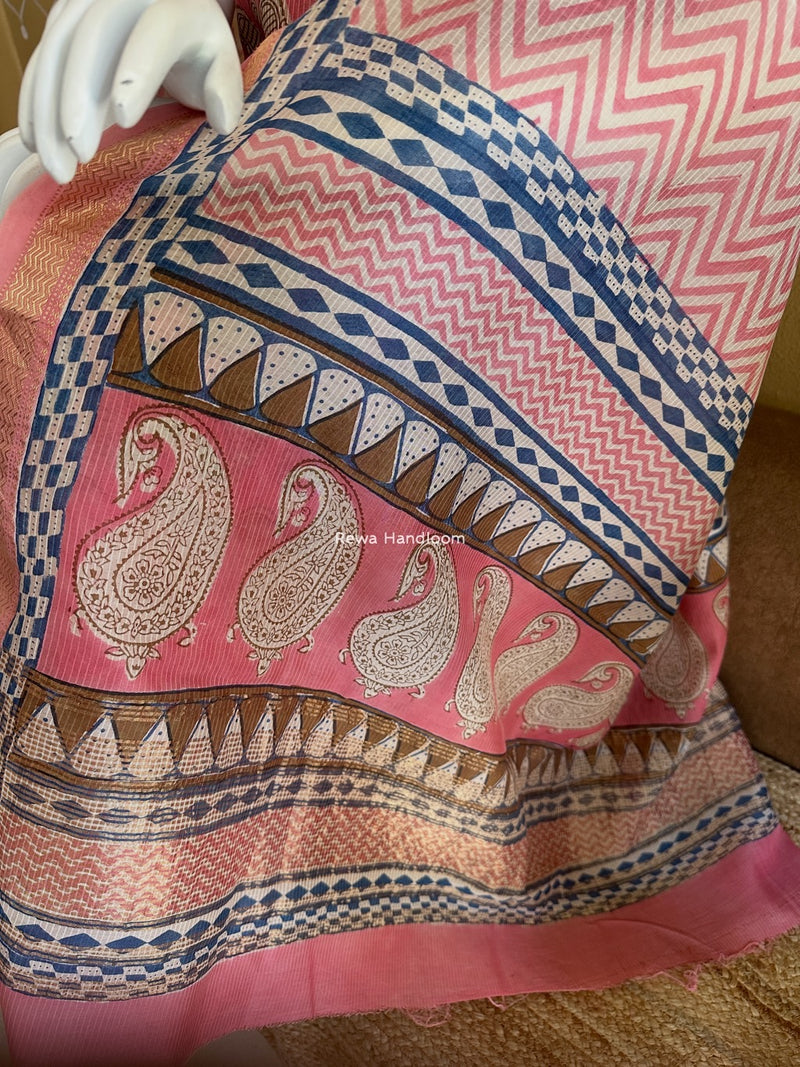 Maheshwari Pink Bagh Indigo Print Suit MBIS30