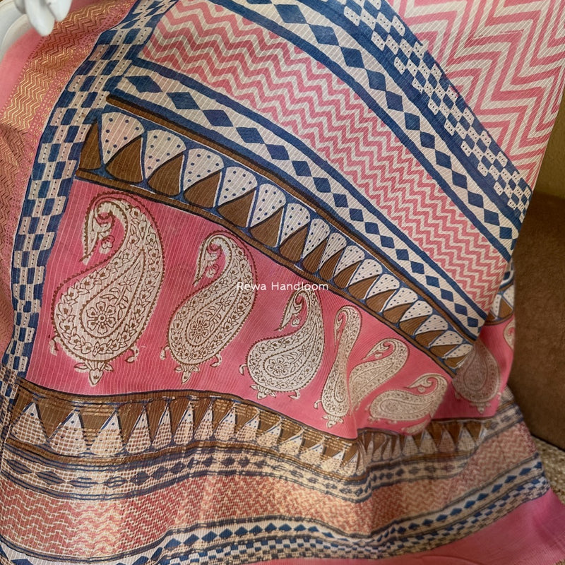 Maheshwari Pink Bagh Indigo Print Suit MBIS30