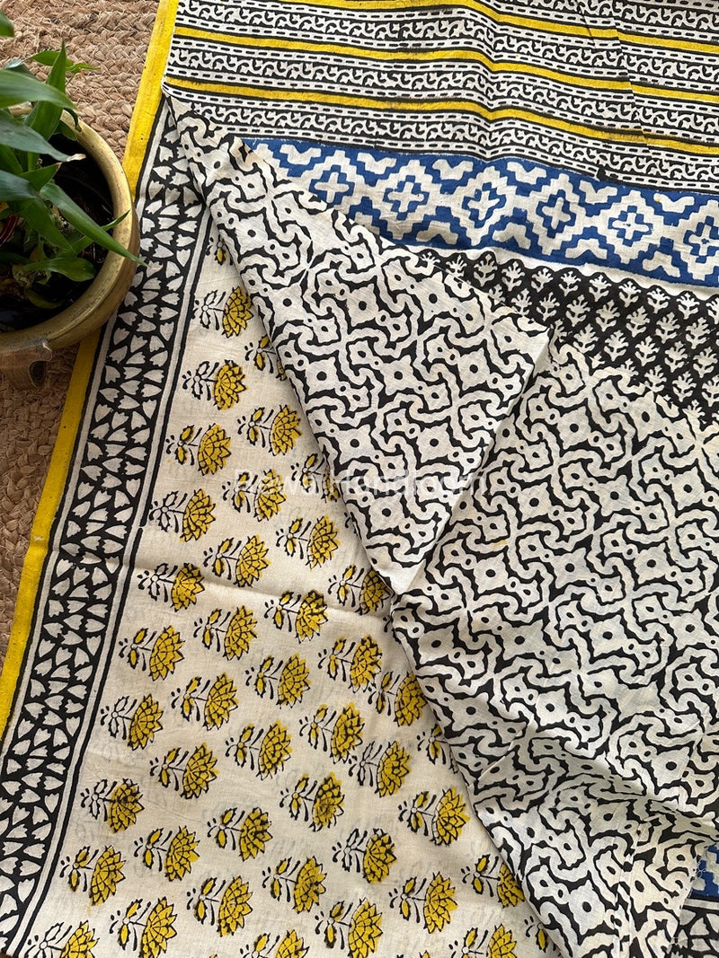 Cream Cotton Printed Saree CS017