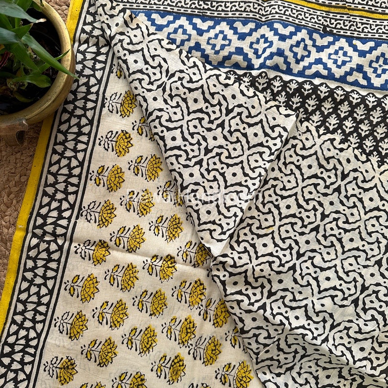 Cream Cotton Printed Saree CS017