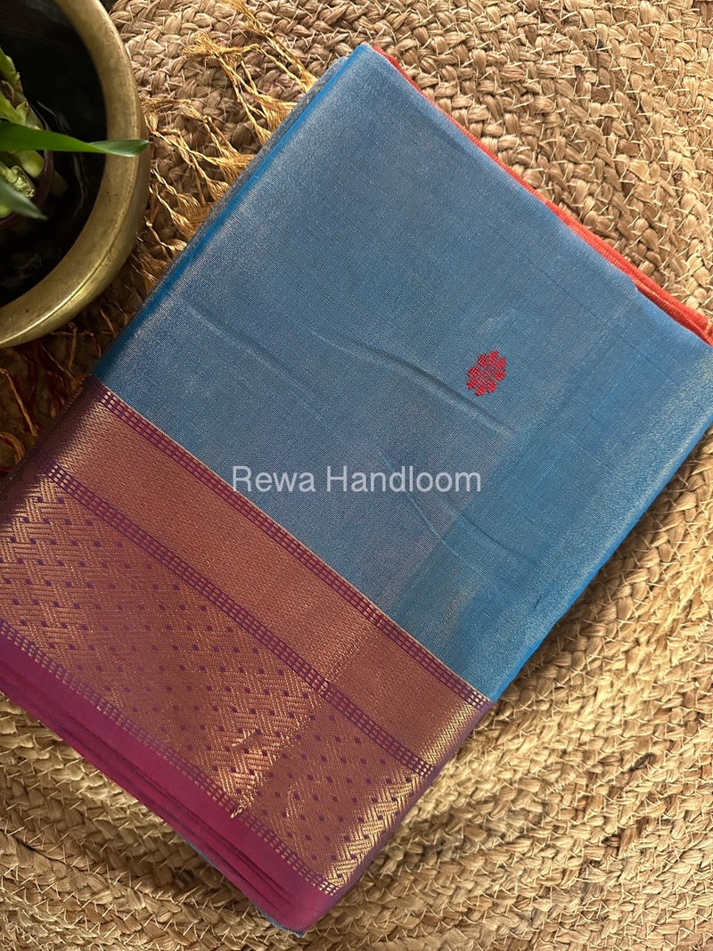 Maheshwari Sky Blue Tissue Butti Saree TBBS095