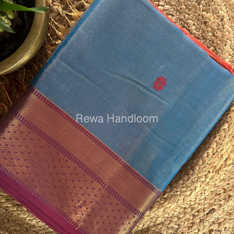 Maheshwari Sky Blue Tissue Butti Saree TBBS095