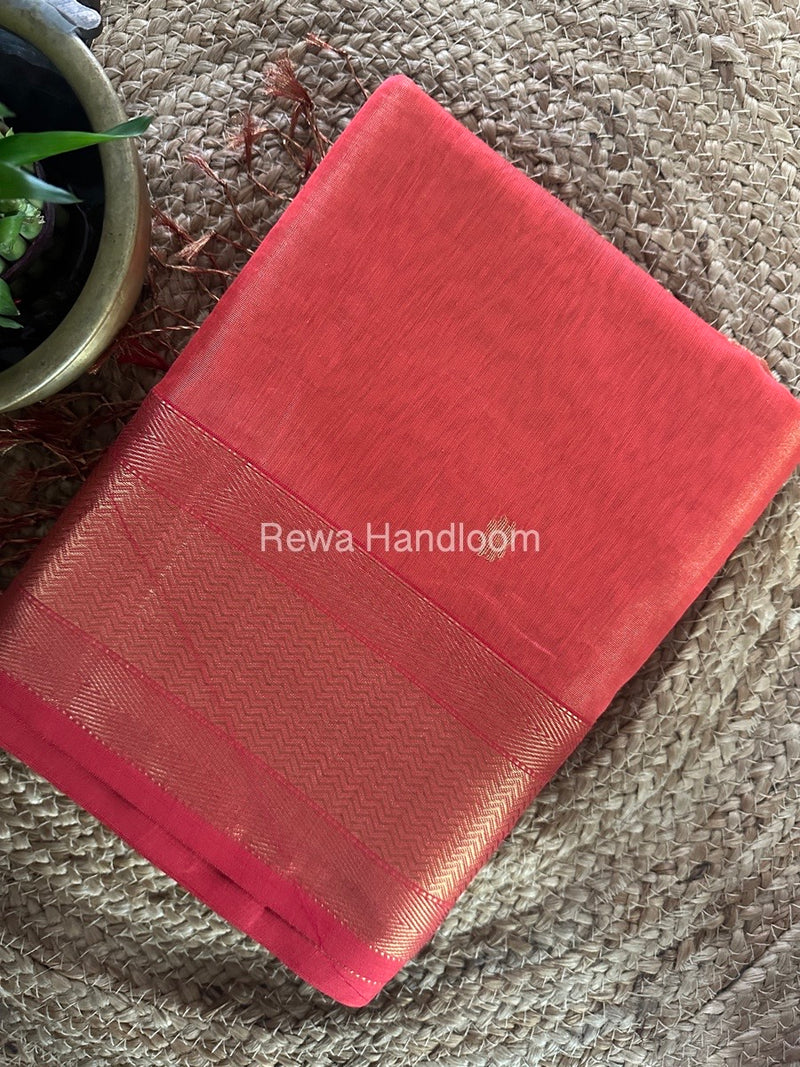 Maheshwari Carrot Red Tissue Butti Saree TBBS096