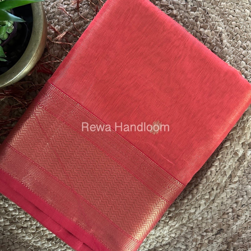 Maheshwari Carrot Red Tissue Butti Saree TBBS096