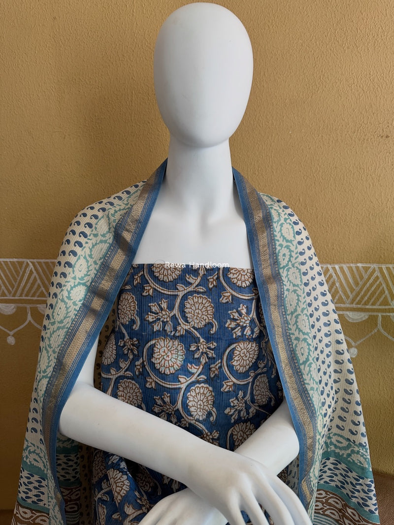 Maheshwari Blue-White Bagh Indigo Print Suit MBIS29