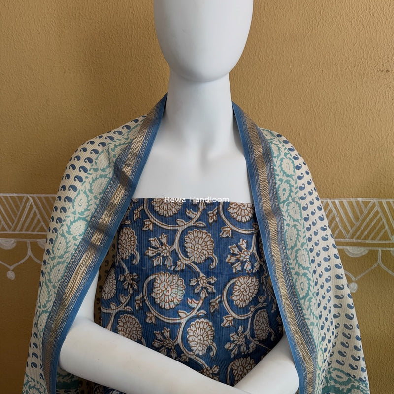 Maheshwari Blue-White Bagh Indigo Print Suit MBIS29