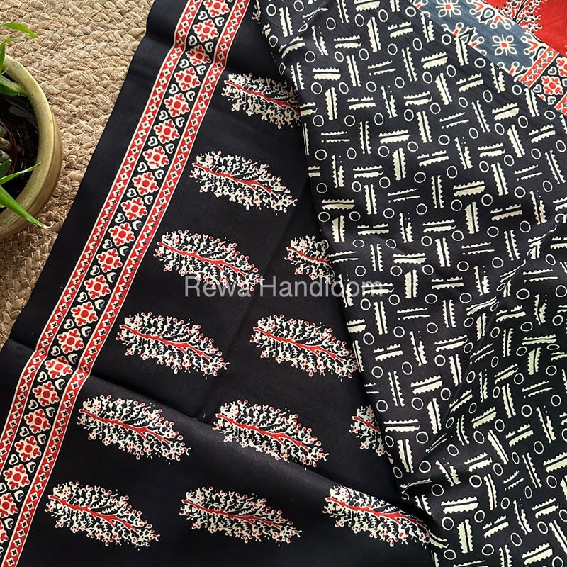 Black Cotton Printed Saree CS09