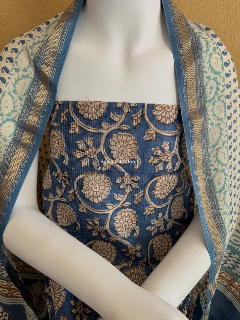 Maheshwari Blue-White Bagh Indigo Print Suit MBIS29