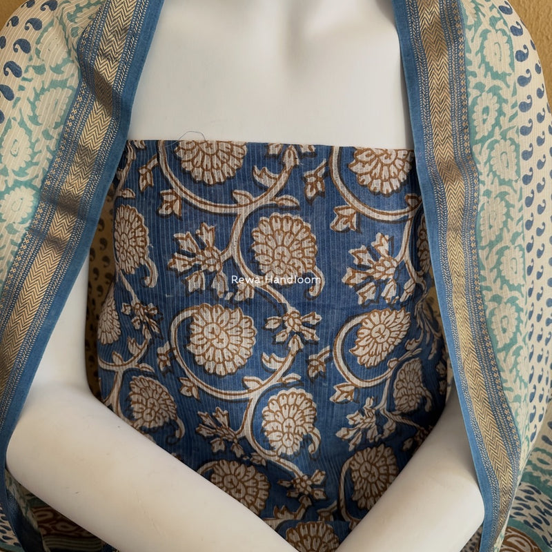 Maheshwari Blue-White Bagh Indigo Print Suit MBIS29