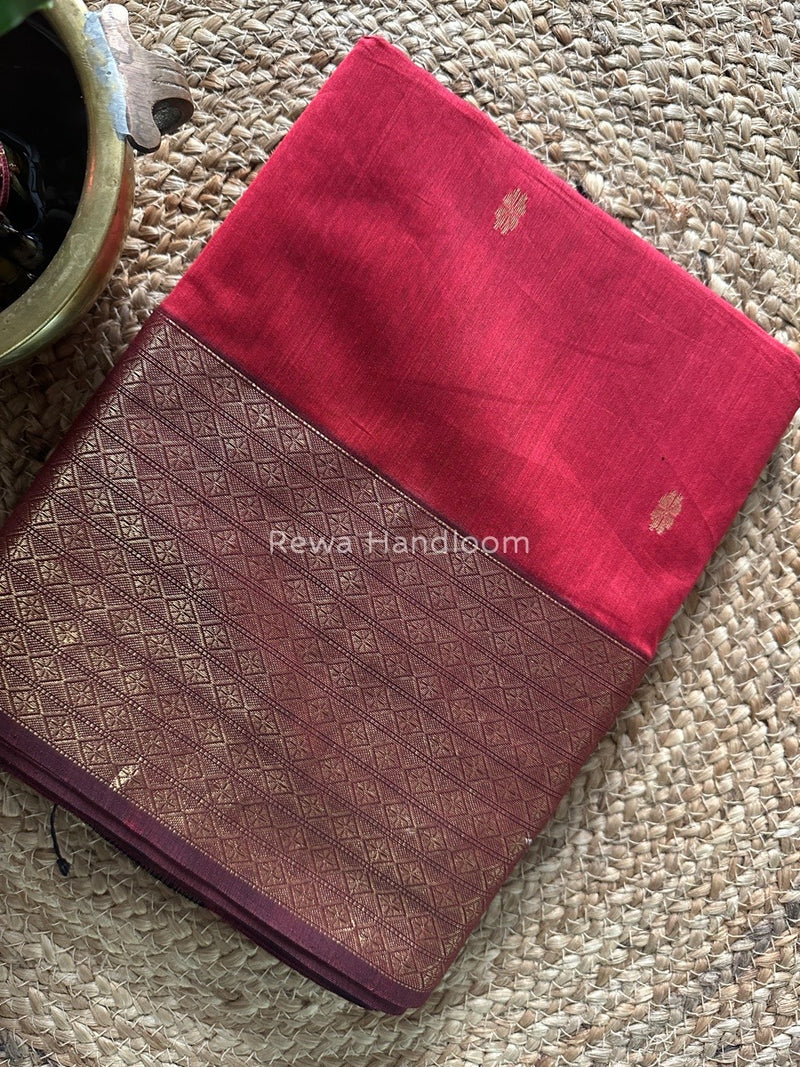 Maroon Zari Butti Maheshwari Saree JBS026