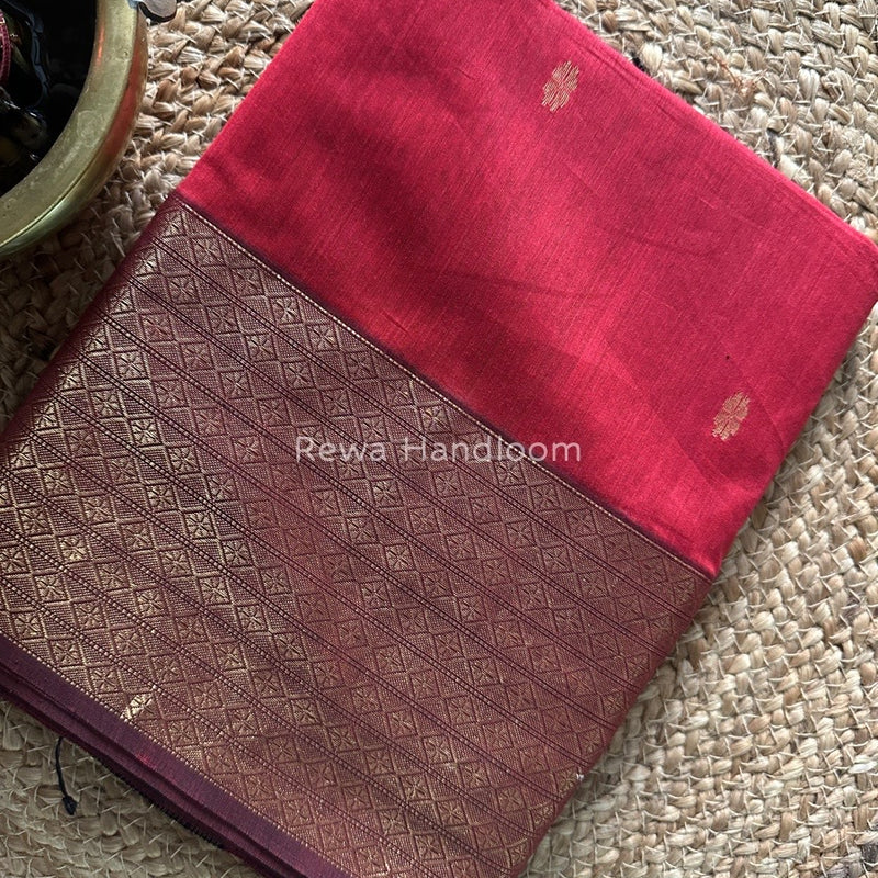 Maroon Zari Butti Maheshwari Saree JBS026