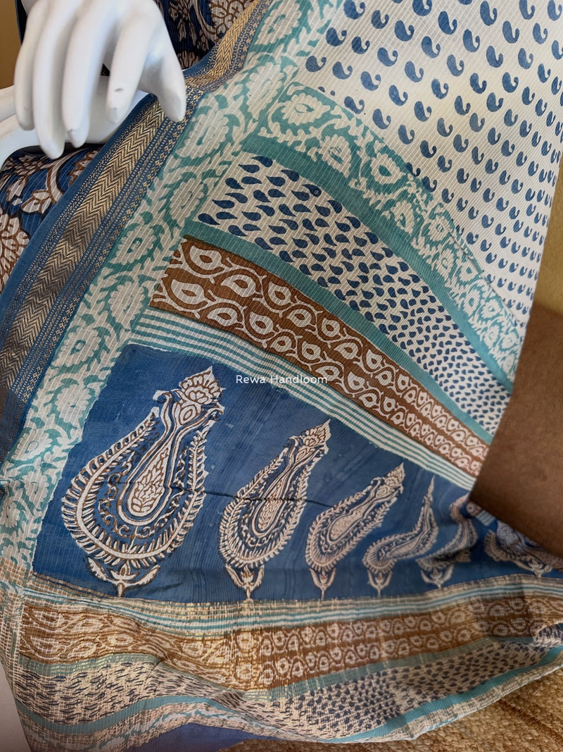 Maheshwari Blue-White Bagh Indigo Print Suit MBIS29