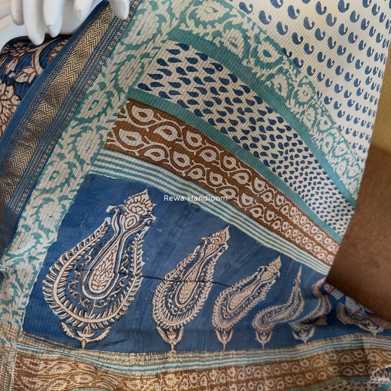 Maheshwari Blue-White Bagh Indigo Print Suit MBIS29