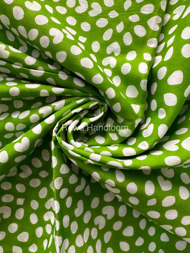 Parrot Green Cotton Printed Saree CS08