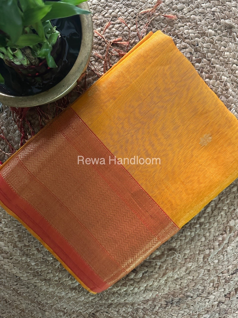 Maheshwari Turmeric Yellow Tissue Butti Saree TBBS098
